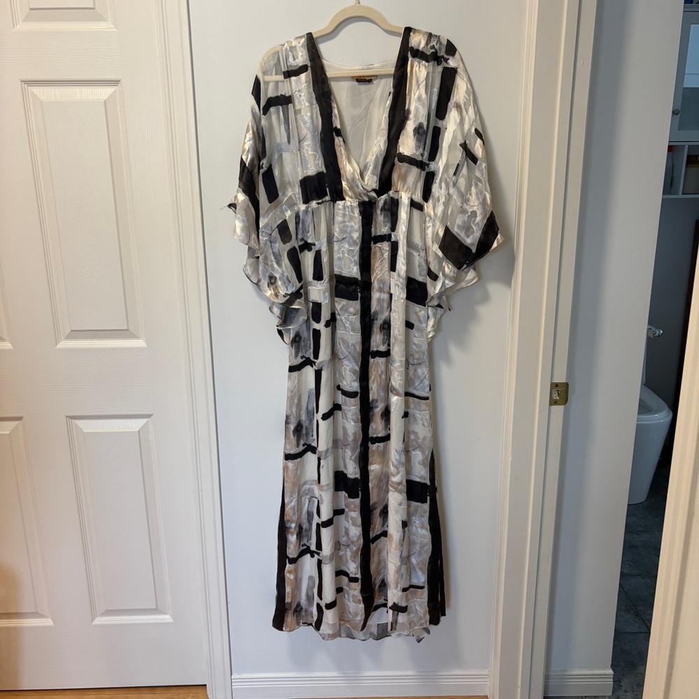 Alice + Olivia Egypt Butterfly Maxi Dress Small Geometric Kimono Silk Formal USA